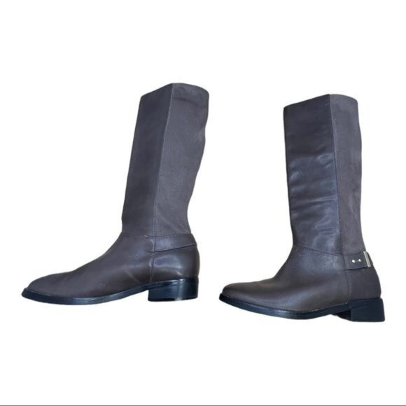 Cole Haan Adler Leather Suede Patchwork Tall Riding Boots Adjustable Gray 7.5 - Picture 7 of 13